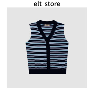 V领条纹羊毛马甲7111