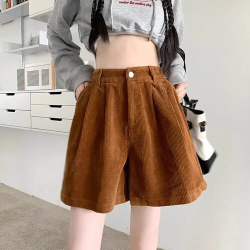 高腰灯芯绒短裤女秋季外穿配靴子