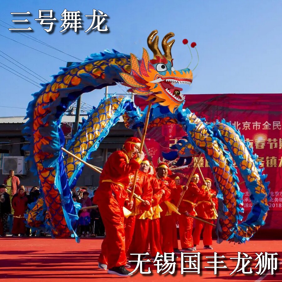 新款舞龙道具牛津烫金龙国标龙舞龙蓝龙灯 舞龙服装舞龙舞狮龙头