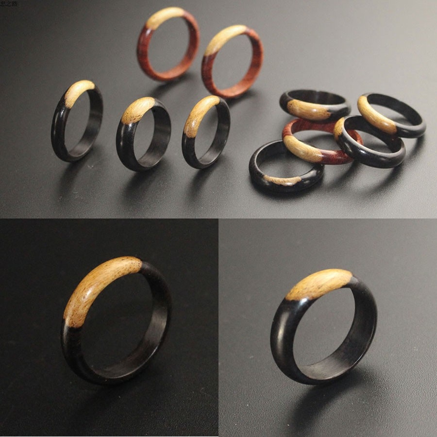 檀木红木手工创意木戒指diy材料白面行歌尾戒细阴阳男款女情侣木