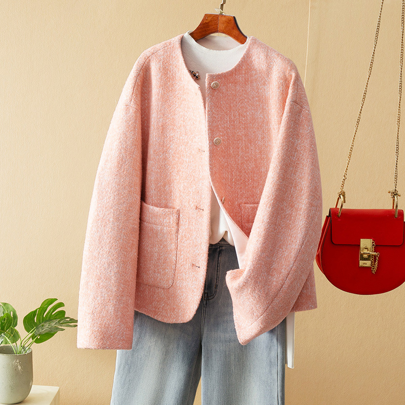 粗花呢羊驼毛圆领早春小香外套
