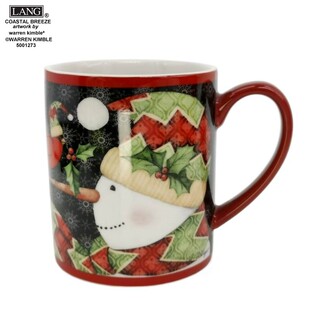 外贸精品LANG马克杯 标准美式马克彩绘杯 雪人与红雀咖啡杯随手杯