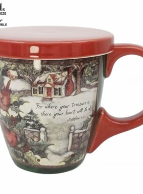 美国原单LANG多用茶滤杯 Latte奶特彩绘咖啡套杯 雪房子小马克杯