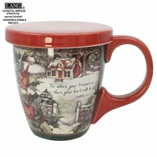 美国原单LANG多用茶滤杯 雪房子小马克杯 Latte奶特彩绘咖啡套杯