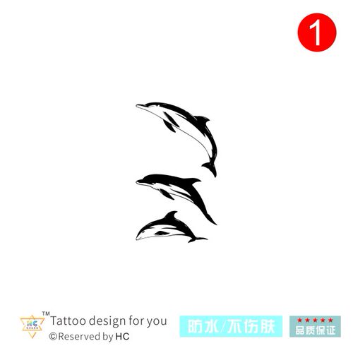 海豚纹身贴黑白可爱鲸鱼