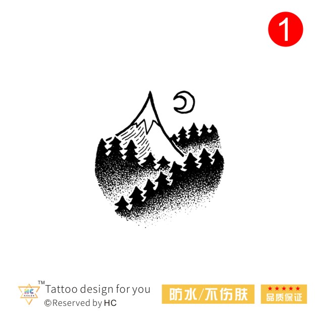 【旅游系列】手绘森林纹身贴黑白大山浮世绘港风原宿防水持久纳米