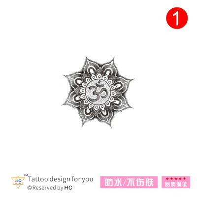 OM瑜伽纹身贴YOGA图案黑白莲花