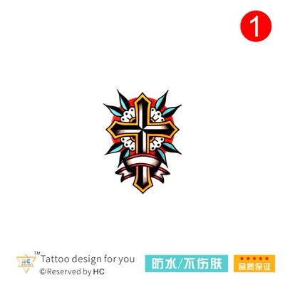 欧美旧校纹身贴十字架黑白时尚