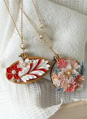 帛瑾阁手工布艺细工花项链女