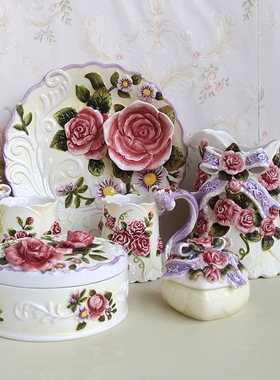 Function art纯手绘陶瓷柔情玫瑰花花瓶欧式家居装饰花瓶方亚陶瓷