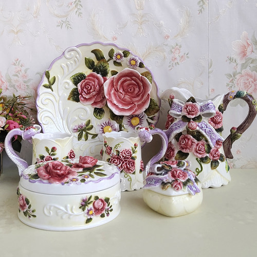 Function art纯手绘陶瓷柔情玫瑰花花瓶欧式家居装饰花瓶方亚陶瓷