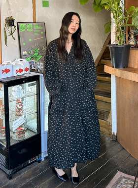 SYLP穗伊 洗水自然舒适 亚麻混纺棉麻低腰花朵超宽松长裙连衣裙子
