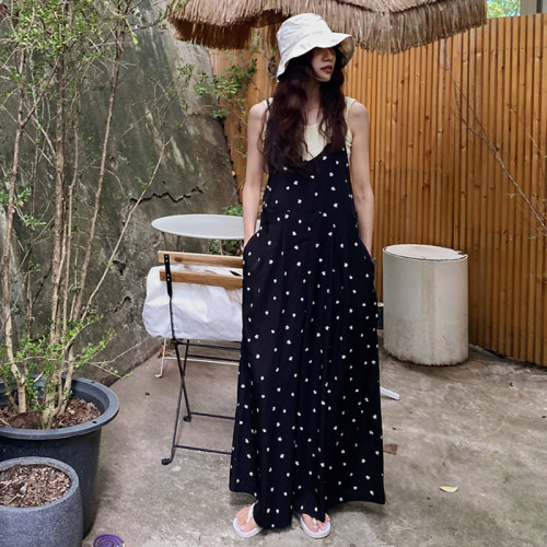 SYLP穗伊 凉爽舒适 可爱花朵休闲系带连身v领长款阔腿裙裤连体裤