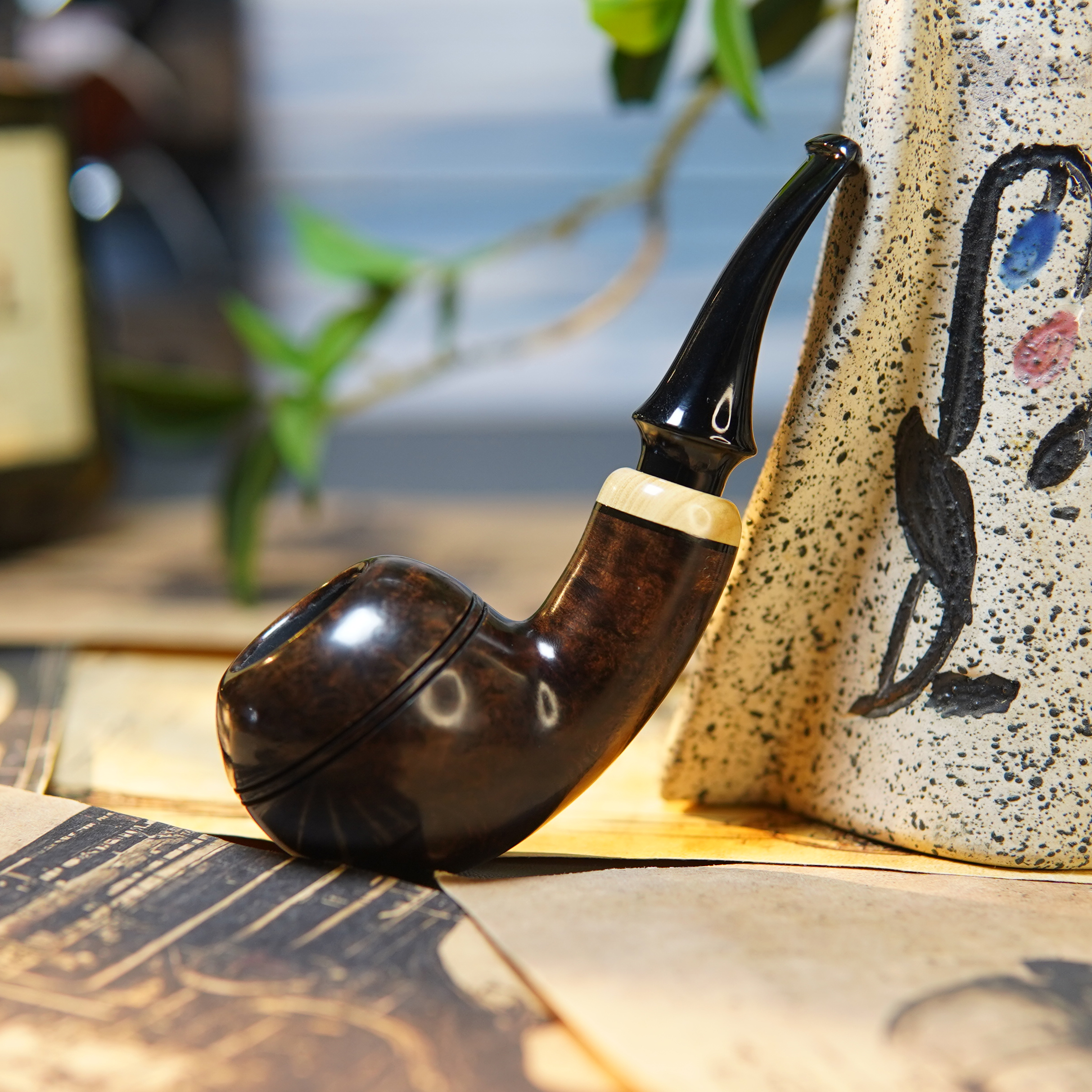 进口石楠木根瘤 手工烟斗喷砂空腔牛头黄杨木饰圈