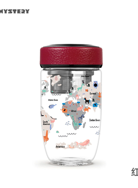 美国cupmystery进口泡茶水杯卡通世界地图茶隔高硼硅单层玻璃杯子