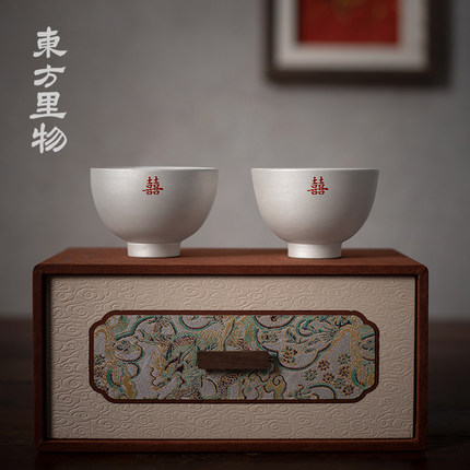 景德镇原创手写纯手工鎏银陶瓷对杯结婚伴手礼送新人礼品定制礼盒
