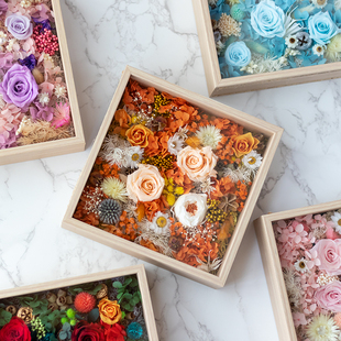 【成品】永生花盒真花干花礼物节日送人玫瑰双面透明相框桌面摆件