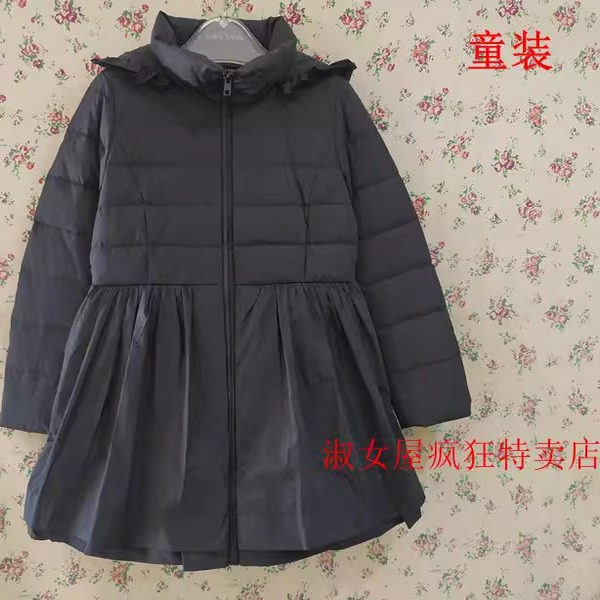 经典小淑女与约翰童装 中长款儿童黑色羽绒服女童保暖外套ERW04