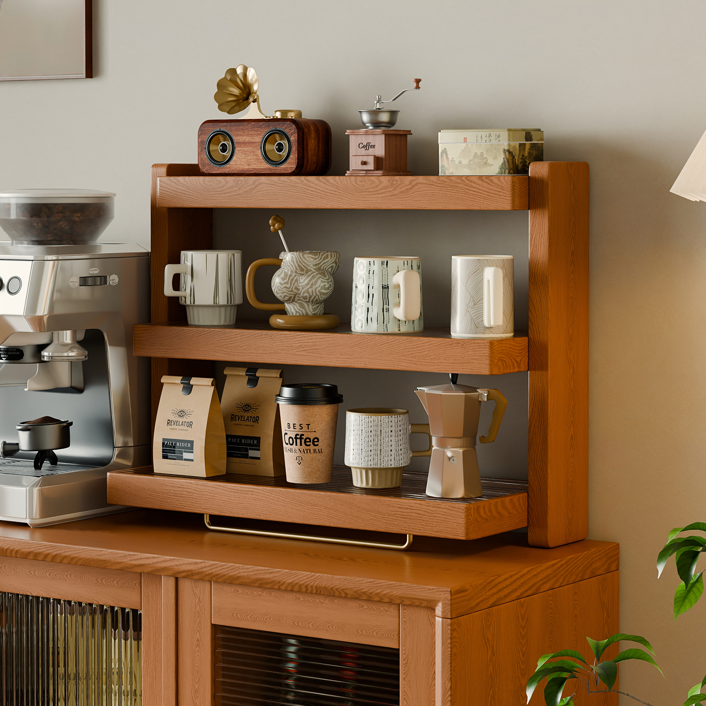 实木桌面杯架多层置物架