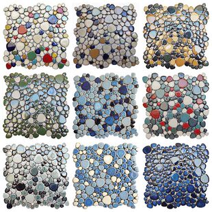 陶瓷鹅卵石马赛克碎片温泉水池鱼池碎片洗手间防滑耐摩青花瓷砖片