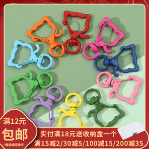 2个马卡龙色金属喷漆小猫钥匙扣diy饰品配件手机链挂件开口弹簧扣