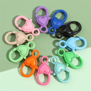 可爱彩色金属喷漆爱心龙虾扣桃心钥匙扣DIY配件钥匙圈挂钩材料链