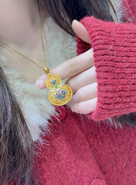 吊坠9999足银女珐琅镂空莲花福葫芦吊坠纯银项坠项链首饰送女友