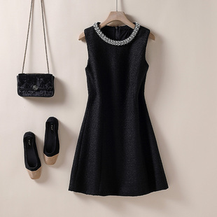 女装 小香风毛呢背心裙 重工钉珠粗花呢A字显瘦连衣裙2025秋冬新款