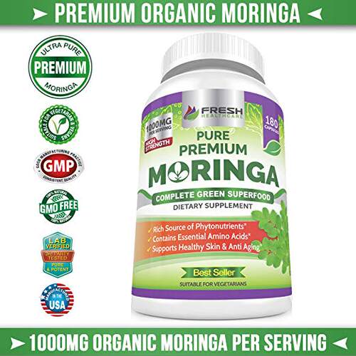 美国代购Organic Moringa 180 Capsules – 100% Pure Leaf Powde