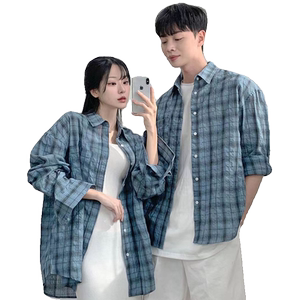 春装~男女生长袖格子衬衣薄款透气衬衫情侣装寸衣外套815-C902P55图片