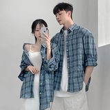 春装~男女生长袖格子衬衣薄款透气衬衫情侣装寸衣外套815-C902P55，男装衬衫，星座716A-1（原星座815）