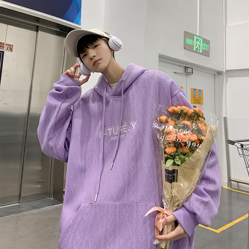 春装菱形格提花卫衣男装连帽宽松帽衫紫色休闲外套XZ815-HW01P68，女装短外套，星座716A-1（原星座815）