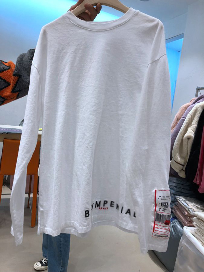 韩国东大门2026春季潮条形码字母宽松休闲长袖打底长袖T恤女