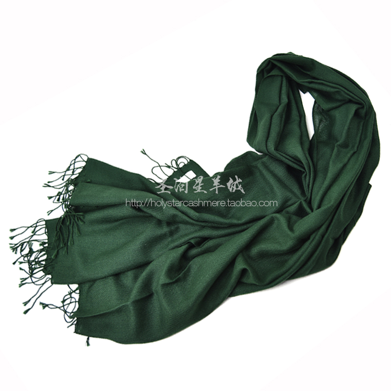 尼泊尔进口纯羊绒厚实纯色流苏披肩围巾正品男女式保暖墨绿色黑色