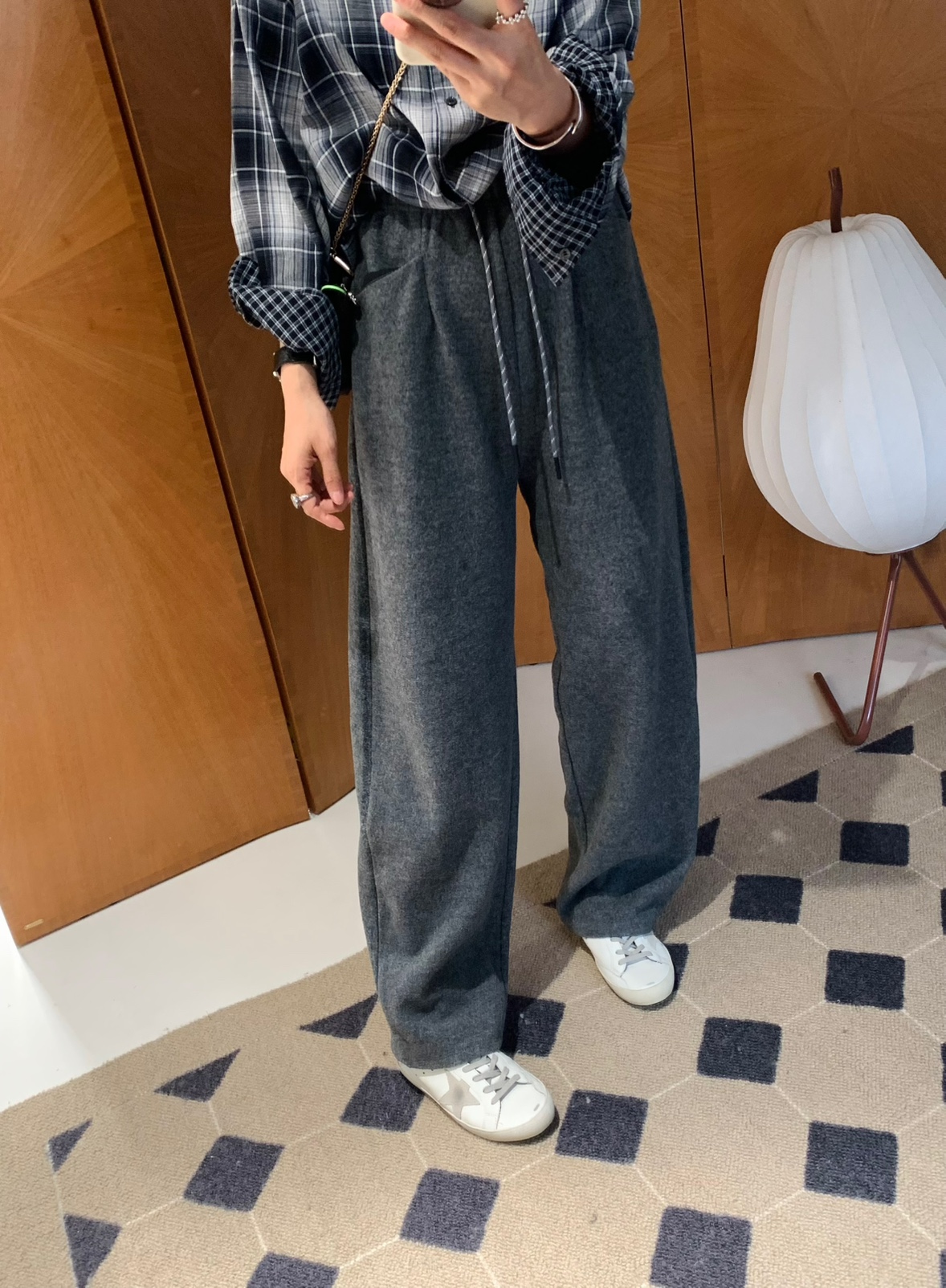 羊毛呢松紧腰软糯直筒拖地长裤抽绳阔腿裤休闲裤秋款新灰女加厚