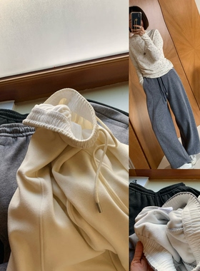羊绒质感版型很棒加绒加厚直筒软糯阔腿休闲裤中裤线秋冬保暖