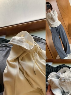 线秋冬保暖 中裤 羊绒质感版 型很棒加绒加厚直筒软糯阔腿休闲裤