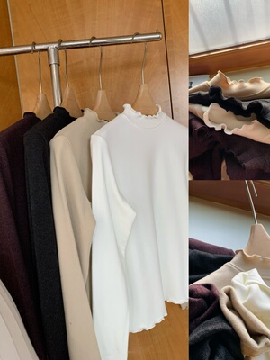  日单 木耳边磨毛发热薄绒打底衫品质款内搭半高领大弹力多码