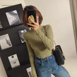 自发热日单岛国半高领坑条暗纹弹力保暖纯色经典打底衫t恤内搭