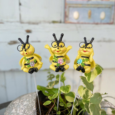 外贸树脂蜜蜂美式花园花插装饰摆件园艺杂货花插庭院户外花盆插件 艾米花园 淘优券