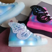 中小童梦幻翅膀板鞋 女童鞋 闪灯休闲鞋