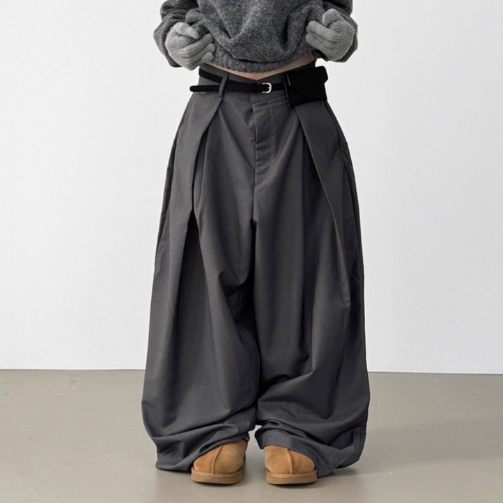 韩国代购设计师捏褶宽松西裤长裤