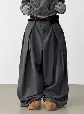韩国代购25F/W pin tuck wide slacks (unisex) 捏褶宽松西裤长裤
