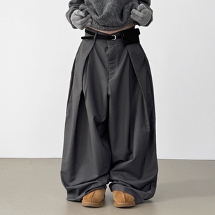 韩国代购25F/W pin tuck wide slacks (unisex) 捏褶宽松西裤长裤