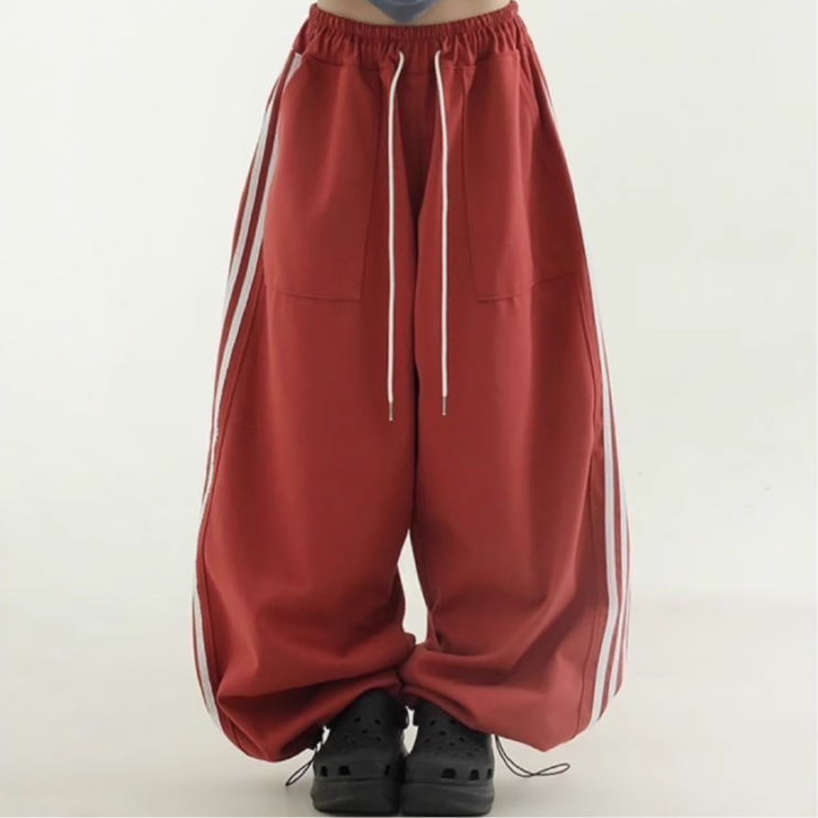 松紧抽绳侧边线条韩国代购休闲裤