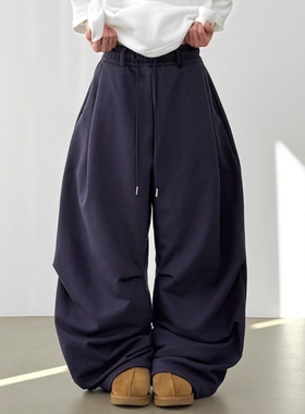 韩国代购25 napping-lined pin tuck wide banding patns加绒长裤