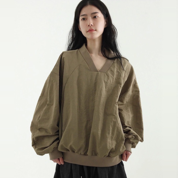 韩国代购25S/S V neck nylon balloon mtm (unisex) V领卫衣