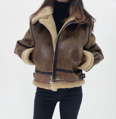 韩国代购短女款皮夹克宽松