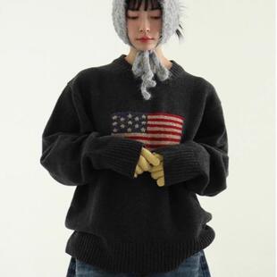 韩国代购25A/W flag graphic wool knit 星条旗针织衫毛衣