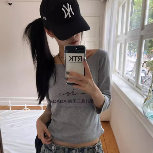 韩国代购船领7分袖T恤女款